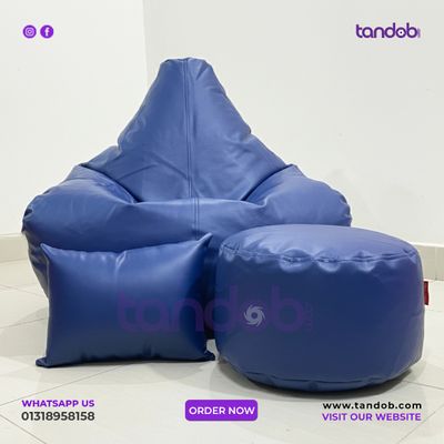 XXXL Gaming Bean Bag Chair, Leg rest & Cushion - Combo Set - Deep Blue Color_img_1