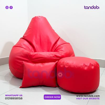 XXXL High Long Bean Bag Chair, Leg rest & Cushion - Combo Set - Red Color_img_1