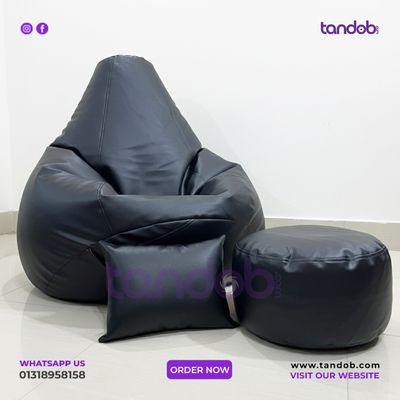 XXXL High Long Bean Bag Chair, Leg rest & Cushion - Combo Set - Black Color_img_1