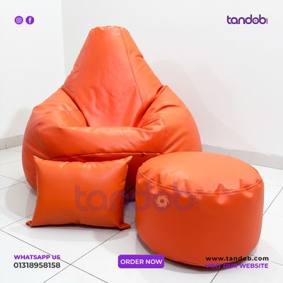 XXXL High Long Bean Bag Chair, Leg rest & Cushion - Combo Set - Orange Color_img_1