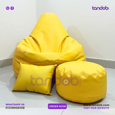 XXXL High Long Bean Bag Chair, Leg rest & Cushion - Combo Set - Yellow Color_img_1