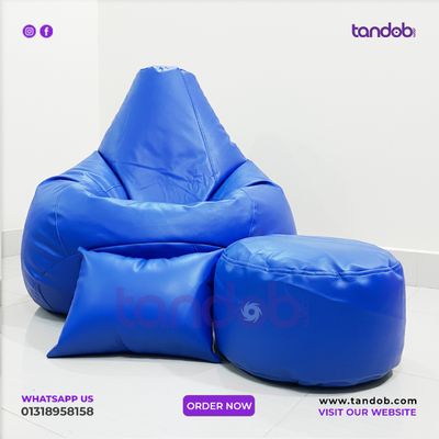 XXXL High Long Bean Bag Chair, Leg rest & Cushion - Combo Set - Royal Blue Color_img_1