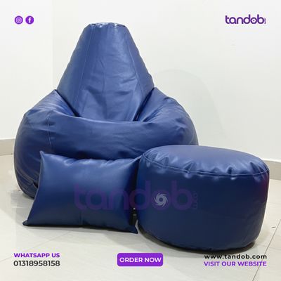 XXXL High Long Bean Bag Chair, Leg rest & Cushion - Combo Set - Deep Blue Color_img_1