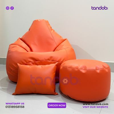 XXL Bean Bag Chair, Leg rest & Cushion - Combo Set - Orange Color_img_1