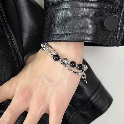 Double-layer Chain Ice Cracked Beads stainless steel Splicing Bracelet