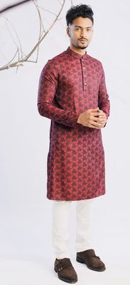 Jacquard Cotton Classic Panjabi for Men- Maroon(PJB-017)_img_1