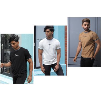 Essential Ribbed T-Shirts – 3-Piece Combo Pack Black,White & Brown_img_0