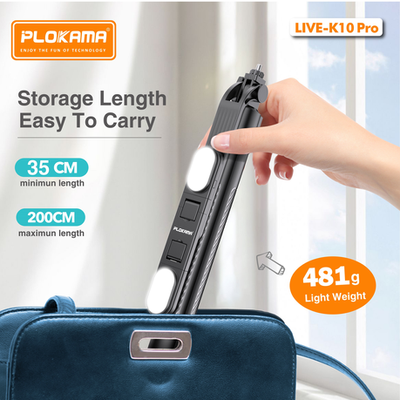 Plokama K10 Pro Long Tripod LED Light, Selfie Stick, Strong Tripod -200cm_img_4