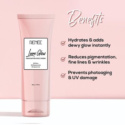RENEE Lumi Glow Highlighting Moisturizer | Enriched with 3% Niacinamide & 1% Hyaluronic Acid | Prevents Photoaging & UV Damage | Reduces Pigmentation, Fine Lines & Wrinkles | Non-Sticky | Glowing Skin | 50g_img_2