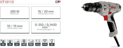 Crown 280w Electric Drill / Screwdriver 10 mm Model: CT10113_img_2