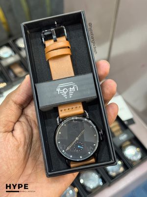 TOMI T-037 Men's Quartz Leather Belt Watch With Second Sub-Dial(Brown-Black)_img_1