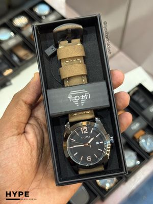 TOMI T-095 Leather Belt Quartz Watch With Date (Brown-Black)_img_1