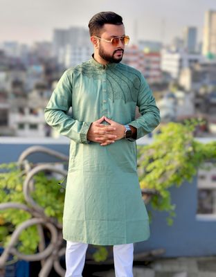 Elite Chest embroidered panjabi code 901(mint green color)_img_1