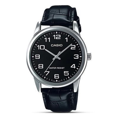Casio V001L-1B Men’s 38 mm Quartz Analog Watch – Black Dial & Leather Strap_img_0