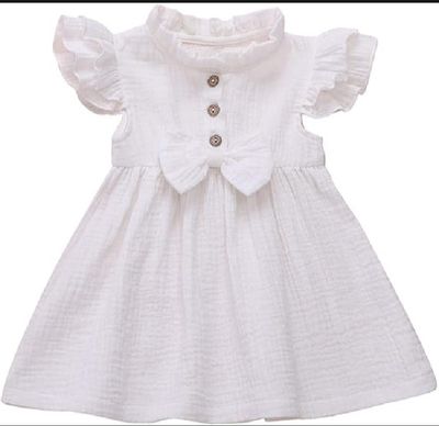 Baby Girls Bow Linen Ruffled Princess Casual Dress_img_4