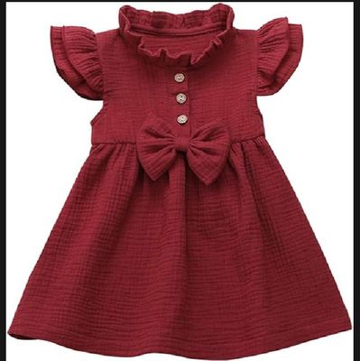 Baby Girls Bow Linen Ruffled Princess Casual Dress_img_6