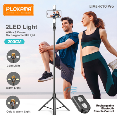 Plokama K10 Pro Long Tripod LED Light, Selfie Stick, Strong Tripod -200cm_img_5