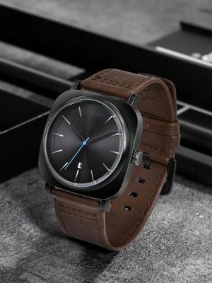 TOMI T-084 Men's Leather Belt Quartz Watch With Date (Black)_img_1