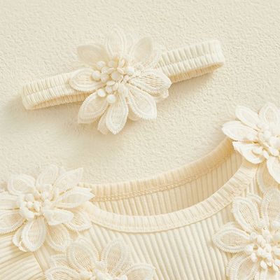 Baby Girl Flower Lace Tulle & 3D Floral Design Romper Dress with Headband (0 to 18 Months)_img_6