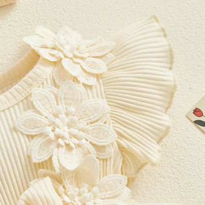 Baby Girl Flower Lace Tulle & 3D Floral Design Romper Dress with Headband (0 to 18 Months)_img_9