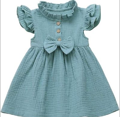 Baby Girls Bow Linen Ruffled Princess Casual Dress_img_5