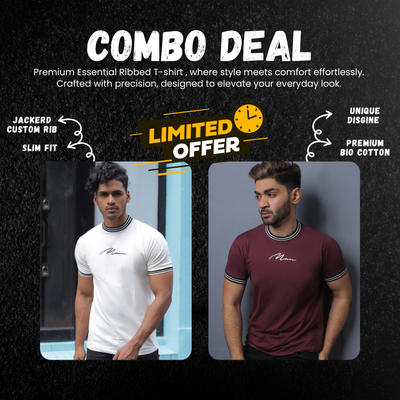 Essential Ribbed T-Shirts – 2-Piece Combo Pack White & Maroon_img_0