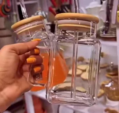 Transparent mug/glass with glasses straw and bamboo lid 500ml_img_1