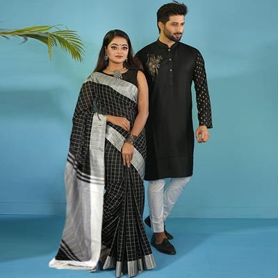 Premium Couple Set/Matching Dress/Traditionally Dress/Sari And Panjabi_img_1