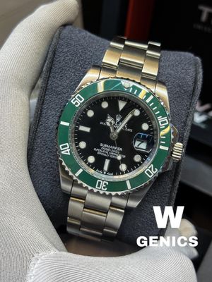 Rolex Submariner Silver Chain Black Dial Green Bezel AAA_img_0