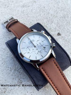 BOSS THREE CHRONO MUSTARD BELT SILVER CASE WHITE DIAL_img_0
