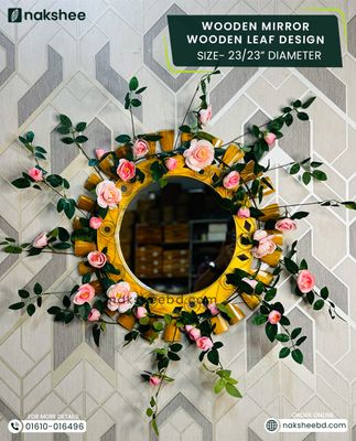 Wooden Mirror Wooden Leaf Design 23/23'' size + Premium rose vine_img_0