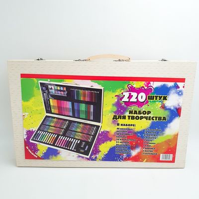 220 Peices Wooden Box Suitcase Paints Colors, Markers, Pencils Drowing Box_img_0