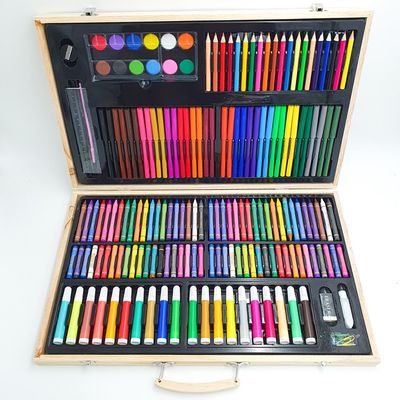 220 Peices Wooden Box Suitcase Paints Colors, Markers, Pencils Drowing Box_img_1