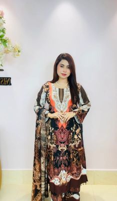 চেরি জর্জেট ডিজিটাল প্রিন্ট জামা সেট ও বাটার সিল্ক সালোয়ার | লেডিস কালেকশন_img_1