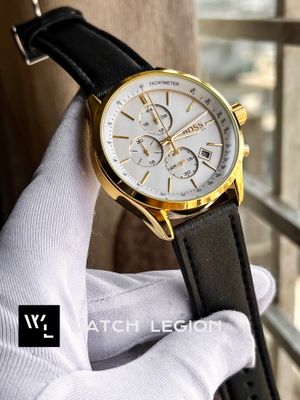 BOSS BELT THREE CHRONO BLACK BELT GOLDEN CASE WHITE DIAL V2_img_0
