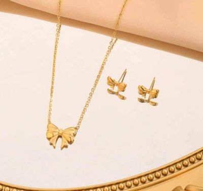 Stainless Steel Bow Pendent & Earrings Set 🧡💥_img_0