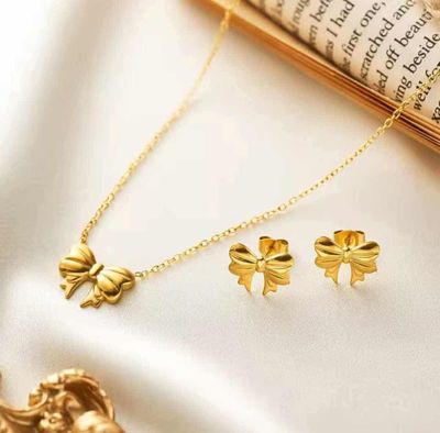 Stainless Steel Bow Pendent & Earrings Set 🧡💥_img_1