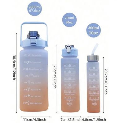 3-Piece Set with Time Graduated Space Cup Gradient Water Cup High Capacity Portable Plastic Cups Outdoor Travel Gym Bottles Water Bottles_img_3