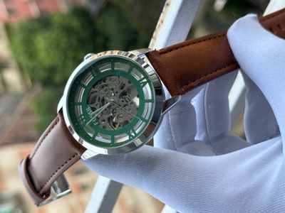 FOSSIL AUTOMATIC MASTERD BELT GREEN DIAL SILVER CASE_img_0