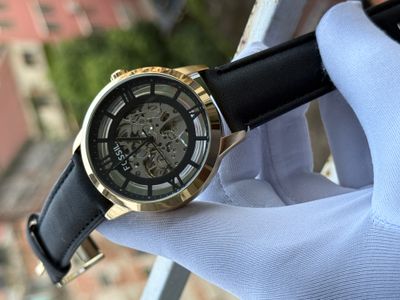 FOSSIL AUTOMATIC BLACK BELT GOLD CASE BLACK DIAL_img_0