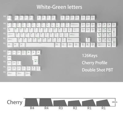 Green on White PBT Cherry Keycaps - 126 Keys_img_0
