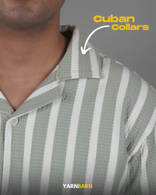Dropped Shoulder Mint Green Stripped Cuban/Havana Shirt_img_1
