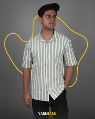 Dropped Shoulder Mint Green Stripped Cuban/Havana Shirt_img_0