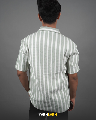 Dropped Shoulder Mint Green Stripped Cuban/Havana Shirt_img_3