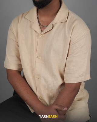 Dropped Shoulder Sahara Beige Cuban/Havana Shirt_img_1