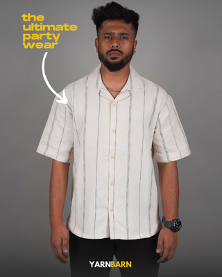 Dropped Shoulder Americano Black Striped Cuban/Havana Shirt_img_1