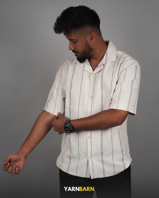 Dropped Shoulder Americano Black Striped Cuban/Havana Shirt_img_2