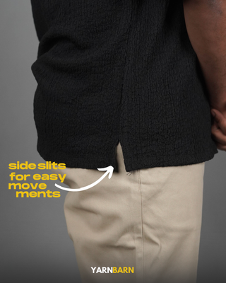 Dropped Shoulder Obsidian Black Textured Cuban/Havana Shirt_img_6