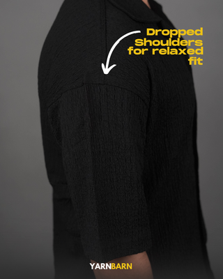 Dropped Shoulder Obsidian Black Textured Cuban/Havana Shirt_img_4
