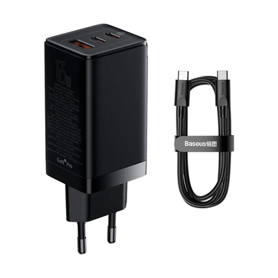 BASEUS GaN3 Pro Fast Charger 65W with Type-C + USB A (CCGAN65E3)_img_1
